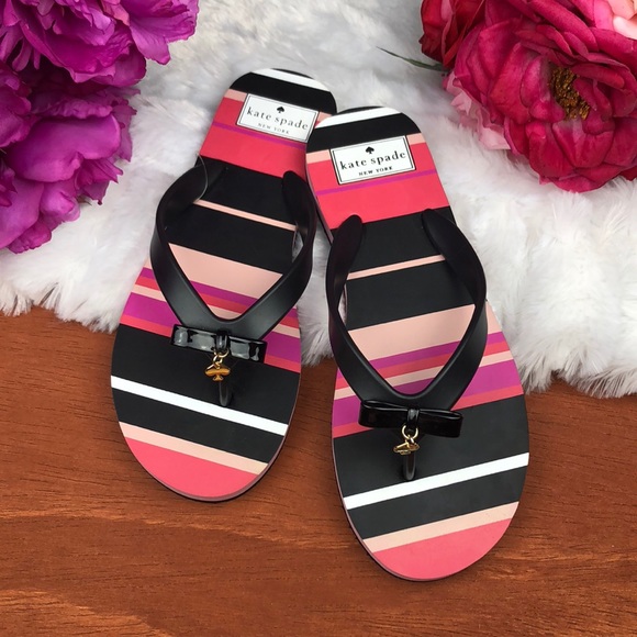kate spade Shoes - {Kate Spade} Striped Bow Flip Flop Sandals 7-8 M